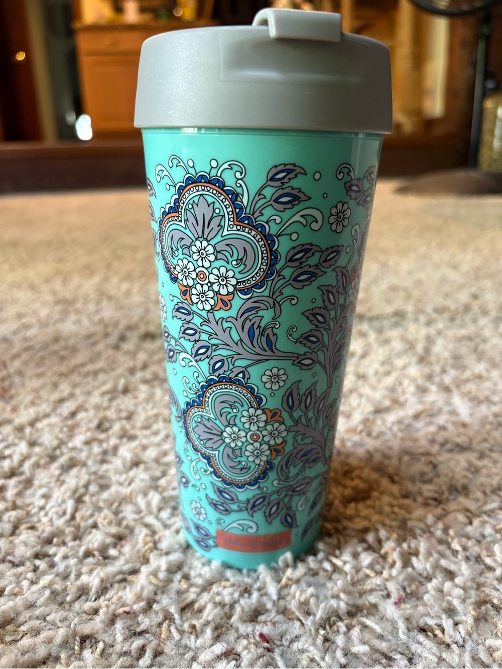 Vera Bradley Turquoise Floral Travel Mug with Gray Lid